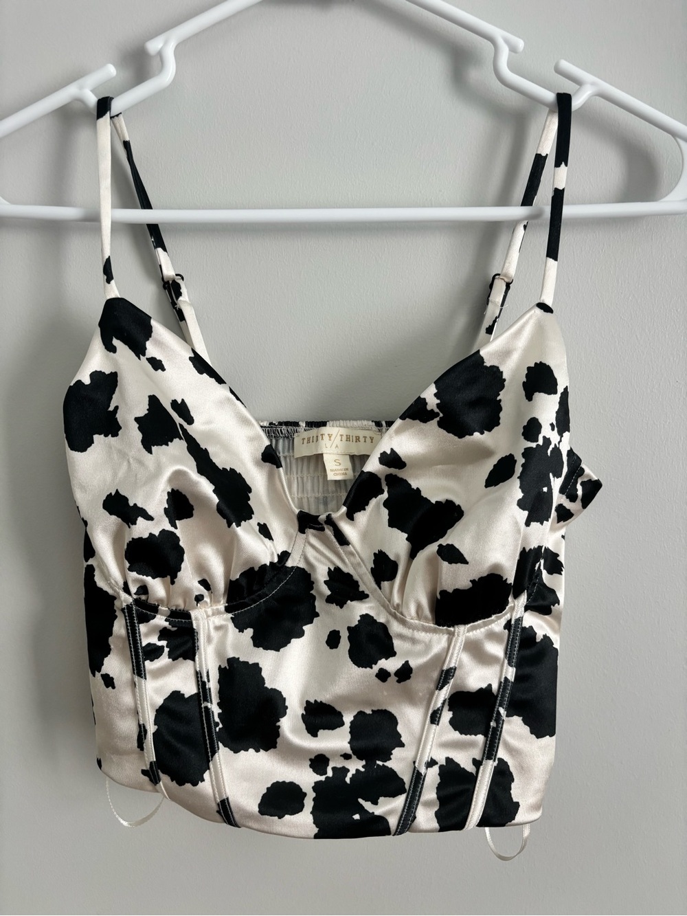 Thirty/Thirty Cow-Print Satin Cami in Black & White